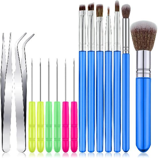 15 Pcs Decorating Brushes Tool Set, Include Cookie Pastry Brush Cookie Scriber Needles Sugar Stir Needles Elbow and Straight Tweezers for Biscuit