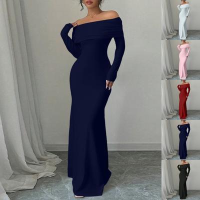 Women's Solid Color One Shoulder Pocket Sleeveless Strapless Long Dress