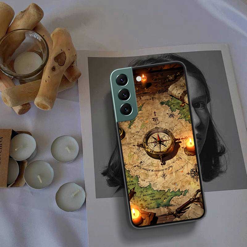 Compass Map Voyage Phone Case For Samsung Galaxy S22 S25 Ultra S21 S10 Plus S26 Edge S20 S23 S24 FE Cover Silicone Soft TPU