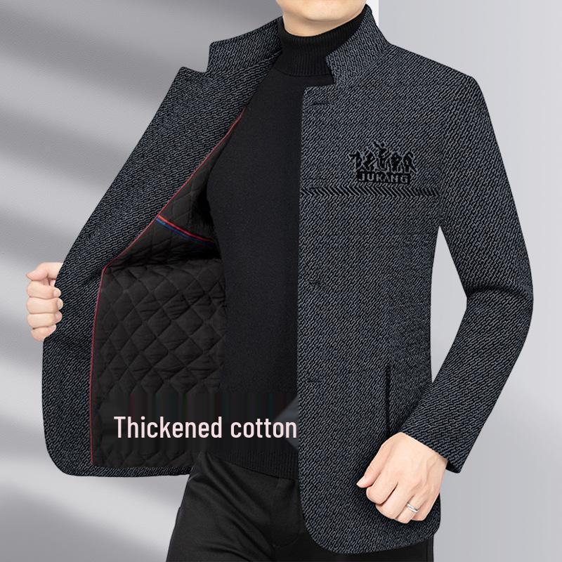 2024 Autumn/Winter Men's Wool Coat: Business Casual Stand Collar for Middle-Aged Dads