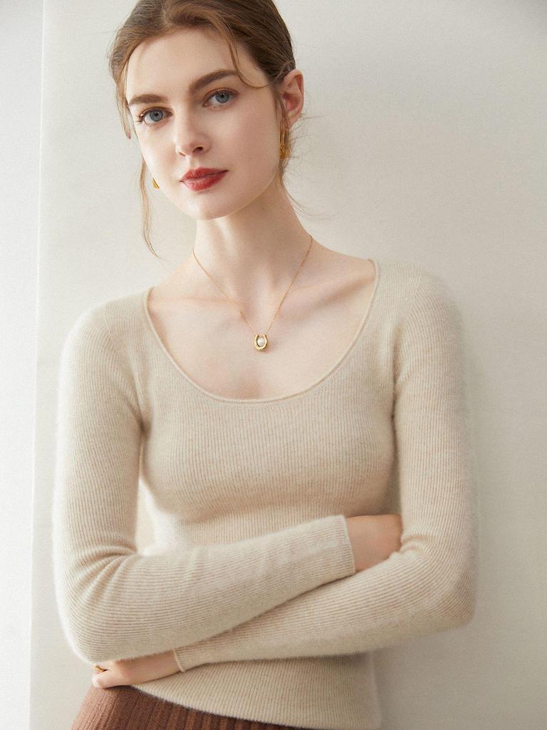 2025 Women's 100% Pure Cashmere U-Neck Slim-Fit Knit Sweater, Autumn/Winter Collection