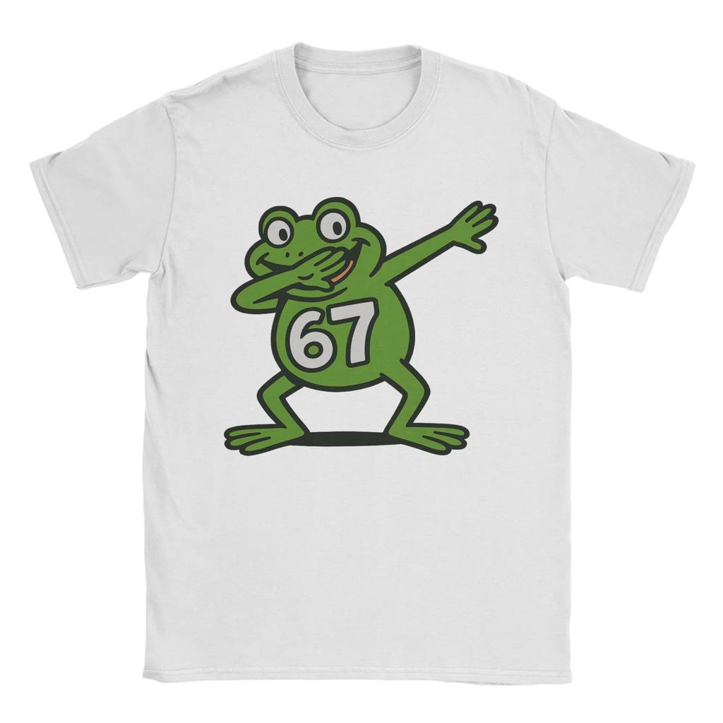 Men T-Shirts Dabbing Frog 67 Meme Vintage Pure Cotton Tees Short Sleeve T Shirts Crew Neck Clothes Summer