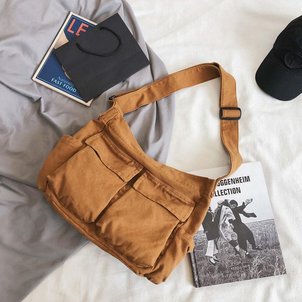 Canvas Messenger Bag Large Capacity Hobo Crossbody Bag with Multiple Pockets Casual Bags Shoulder