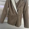 Women's Spring 2026 Slim Fit Brown Color-Block Suit Jacket - Professional & Stylish