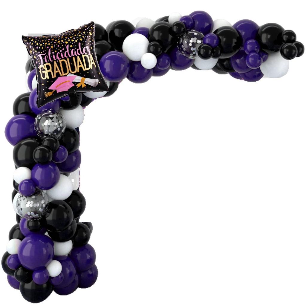 Bakgrundsduk för examenssäsong Svart Guld Tema Med Ballongset Skolgårdsfest Festival Ceremoni