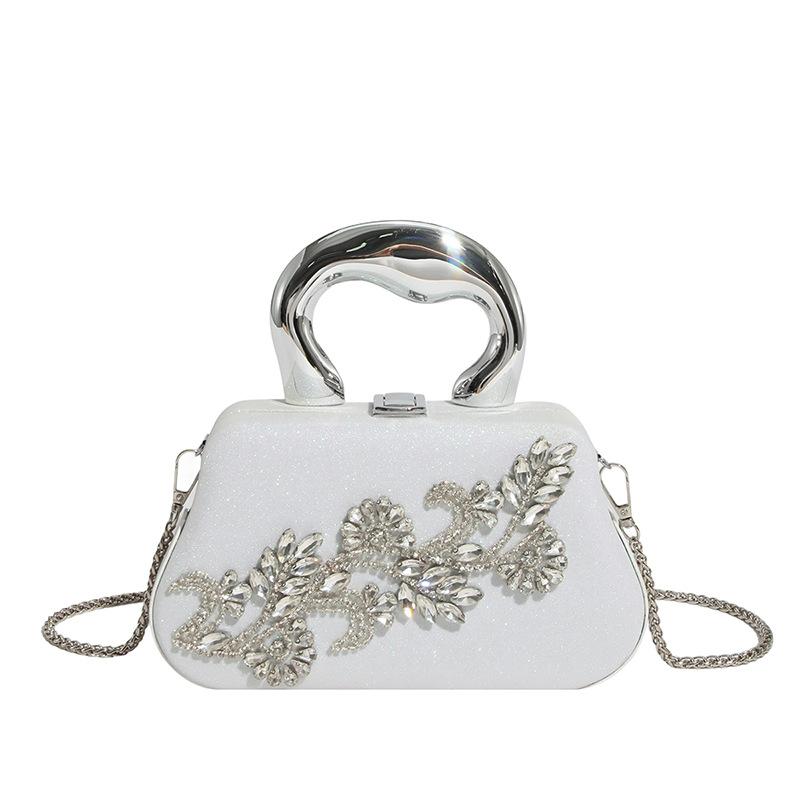 Boutique De FGG Women Gold Crystal Clutch Evening Handbags and Purses Bridal Wedding Satin Clutch Bags with Handle