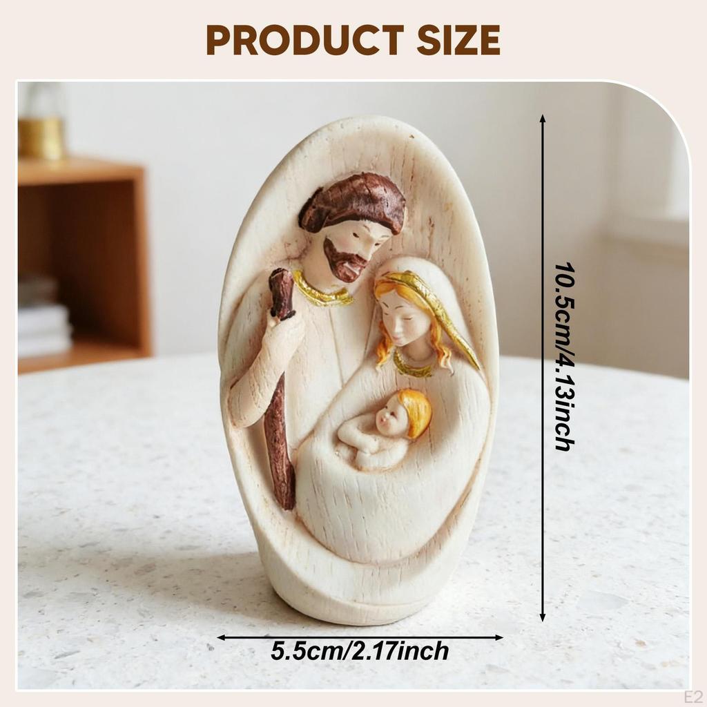 Holy Family Statue Ornament Unique Nativity Hand Painted Religious Sculpture Resin for Desk