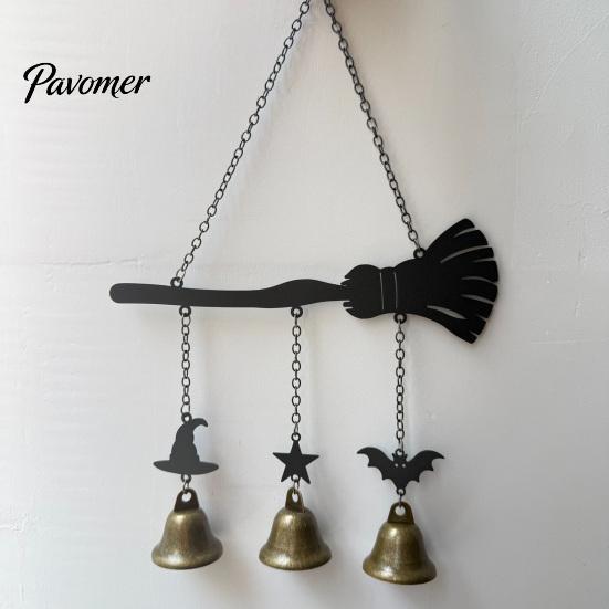 Holiday Party Supplies Halloween Witch Broom Wind Chime, Decorative Hanging Bells Metal Bell for Indoor Outdoor Garden Patio Porch Chime