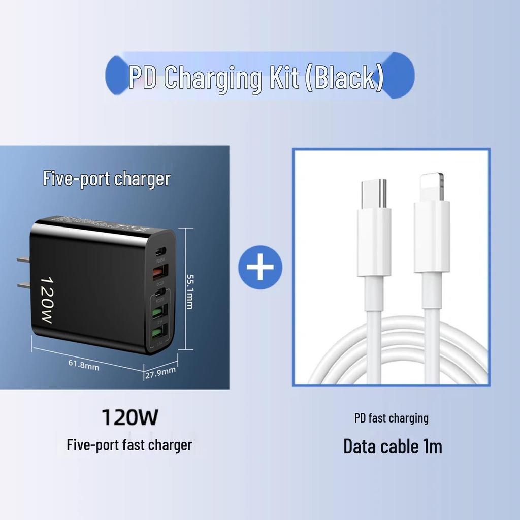 120W Multi-Port USB Charger for Apple, Android, Huawei, Xiaomi, OPPO