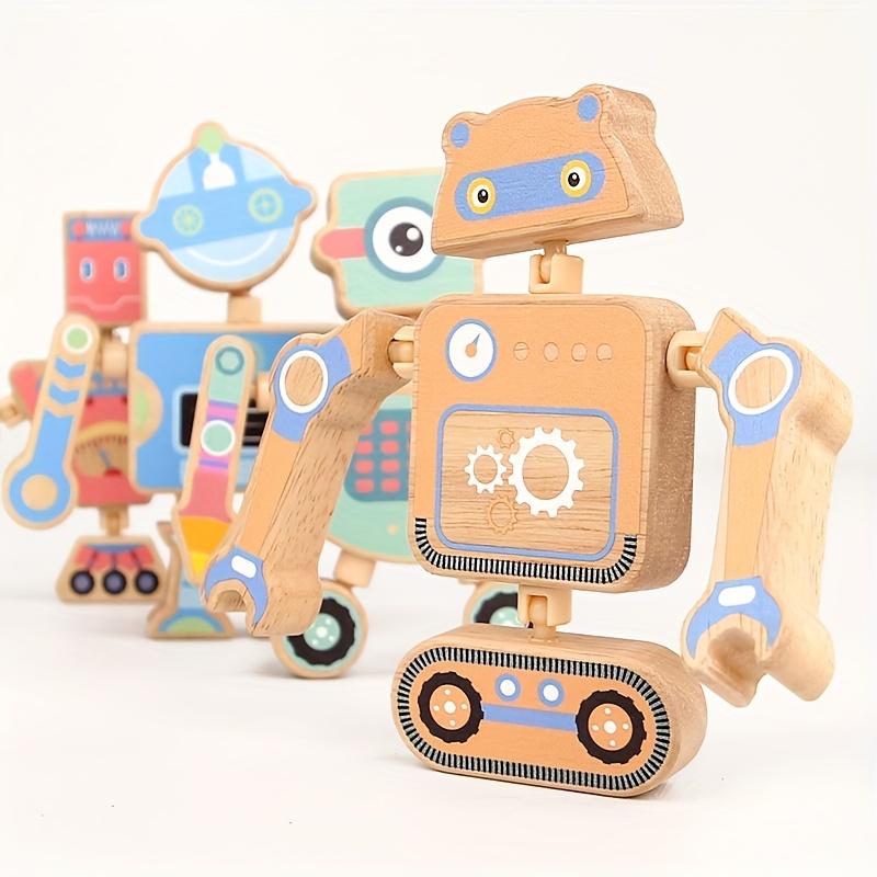 New Wooden Assembled Robot Toys, Fun Snap Design, 4 Different Robots Desktop Game, Christmas Easter Gift for Boys And Girls Over 3 Years Old