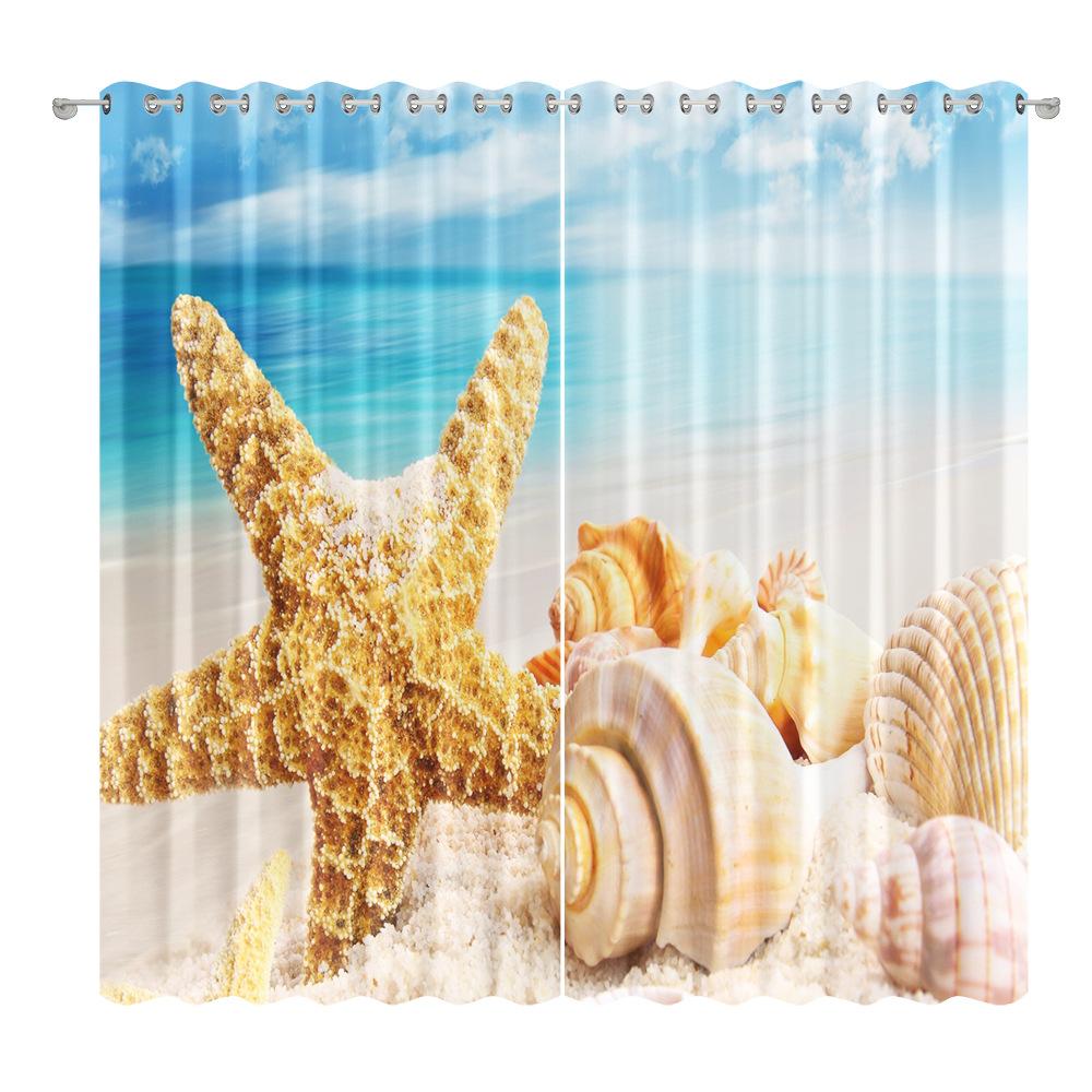 Штора-занавеска с ракушками для пляжа, ткань для спальни, гостиной, балкона, затемняющая штора, офисная, гостиничная, теплоизоляционная штора 2pcs*1.32m*1.6m