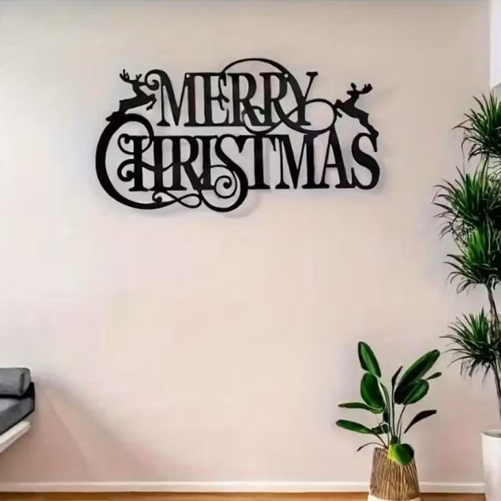 

Metal Wall Art Merry Christmas Sign Decorative Iron Wall Hanging Ornament for Indoor Outdoor Use Holiday Home Decoration one size чорний