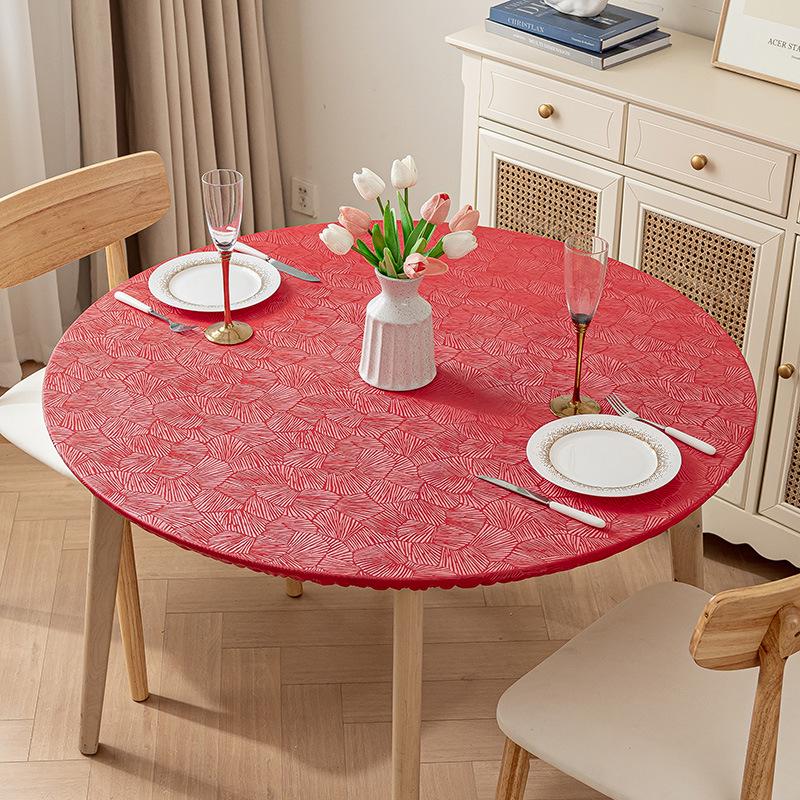 Non-Slip Waterproof Round Table Cover: Elastic, Oilproof, Anti-Scalding, Wash-Free Tablecloth for Dining Tables.