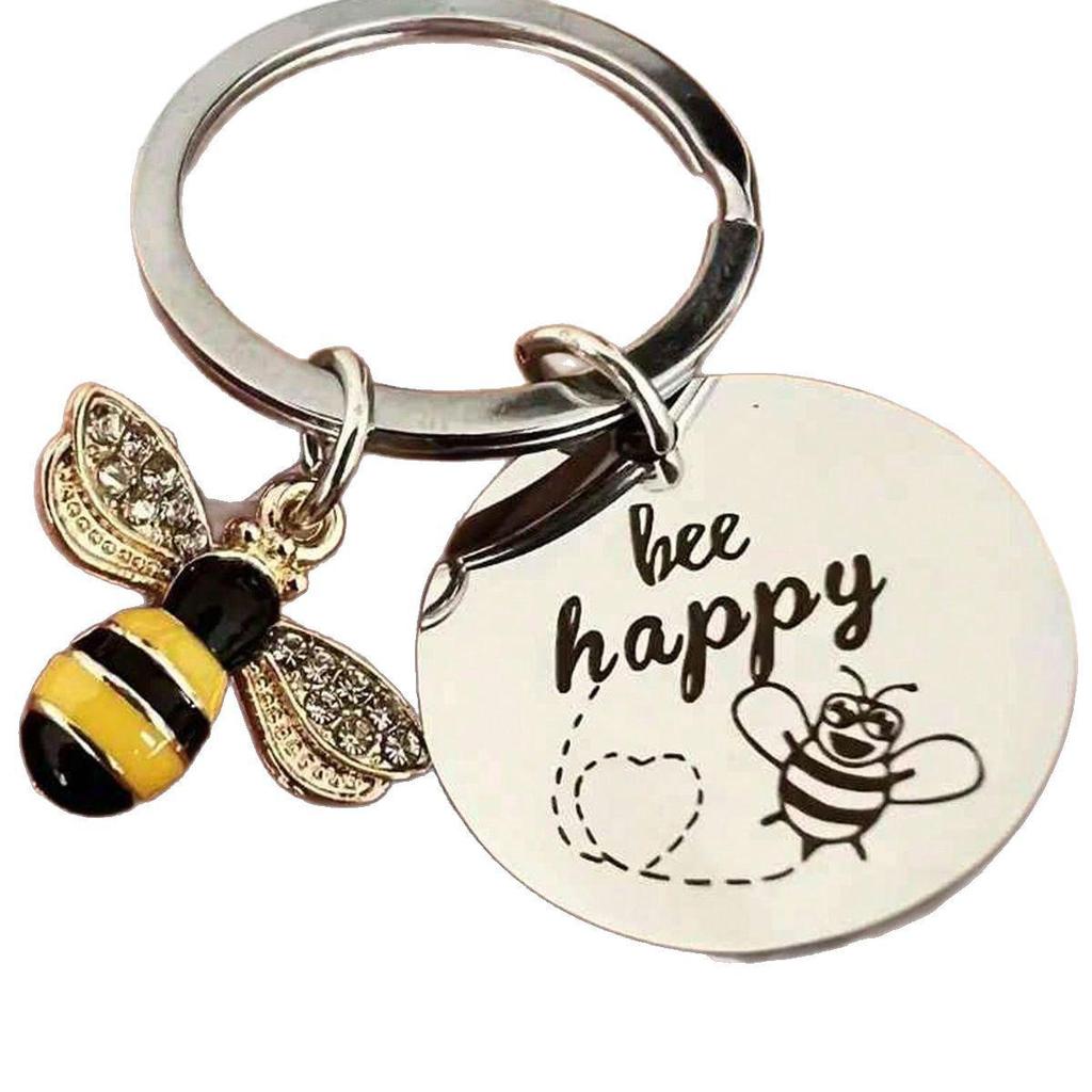 Nerezová ocel "Bee Happy" Gravírovaná klíčenka Dárkový doplněk