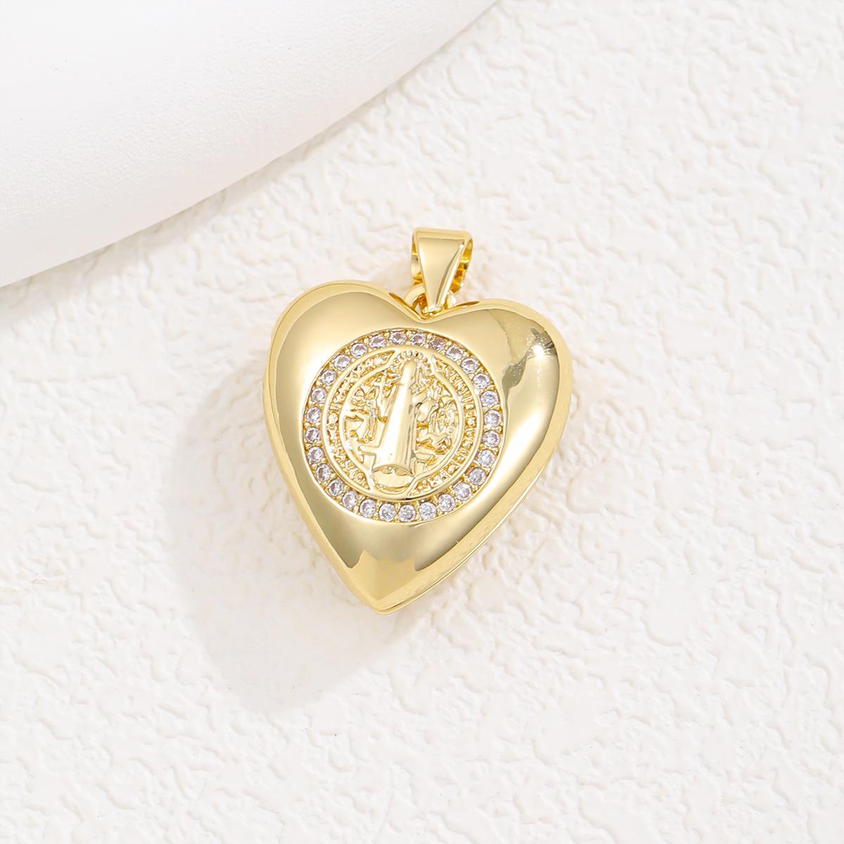 European Gold Moon & Heart Locket Necklace with Virgin Mary Design Pendant Only