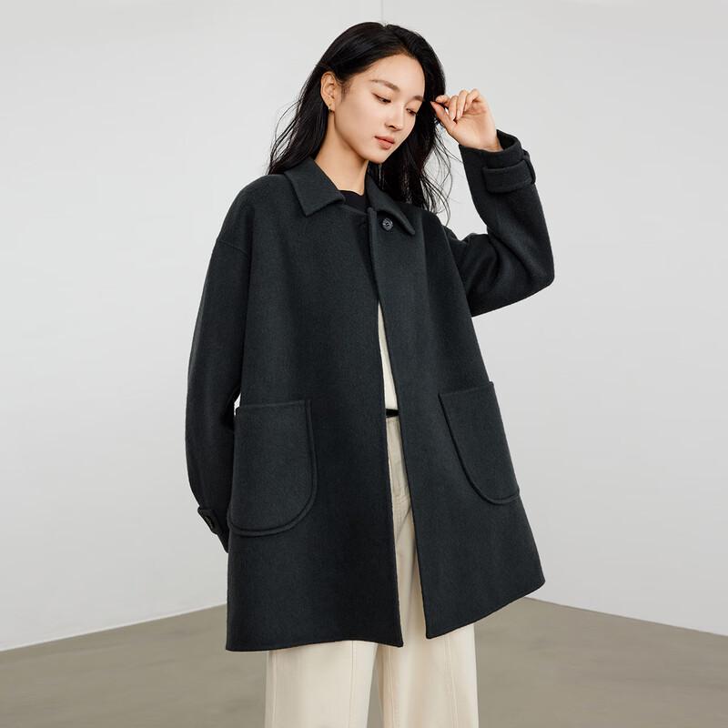 Elva' Island Women's Simple Solid Color Short Double-Faced Wool Coat