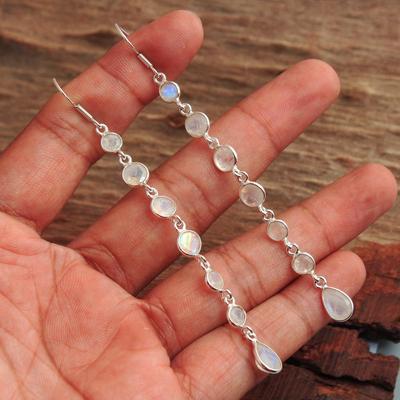 Moonstone Women Long Dangle Earring 100% 925 Sterling Silver Handmade Wedding Jewelry