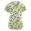 Women's Fashion V-Neck Short Sleeve Overalls With Pockets  Print Tops  Clothes