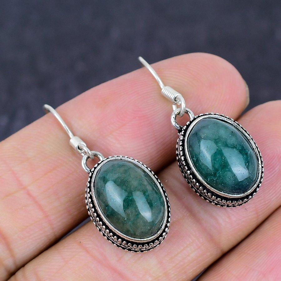 Natural Green Apatite Gemstone 925 Sterling Silver Jewelry Earring 1.38" n0t85