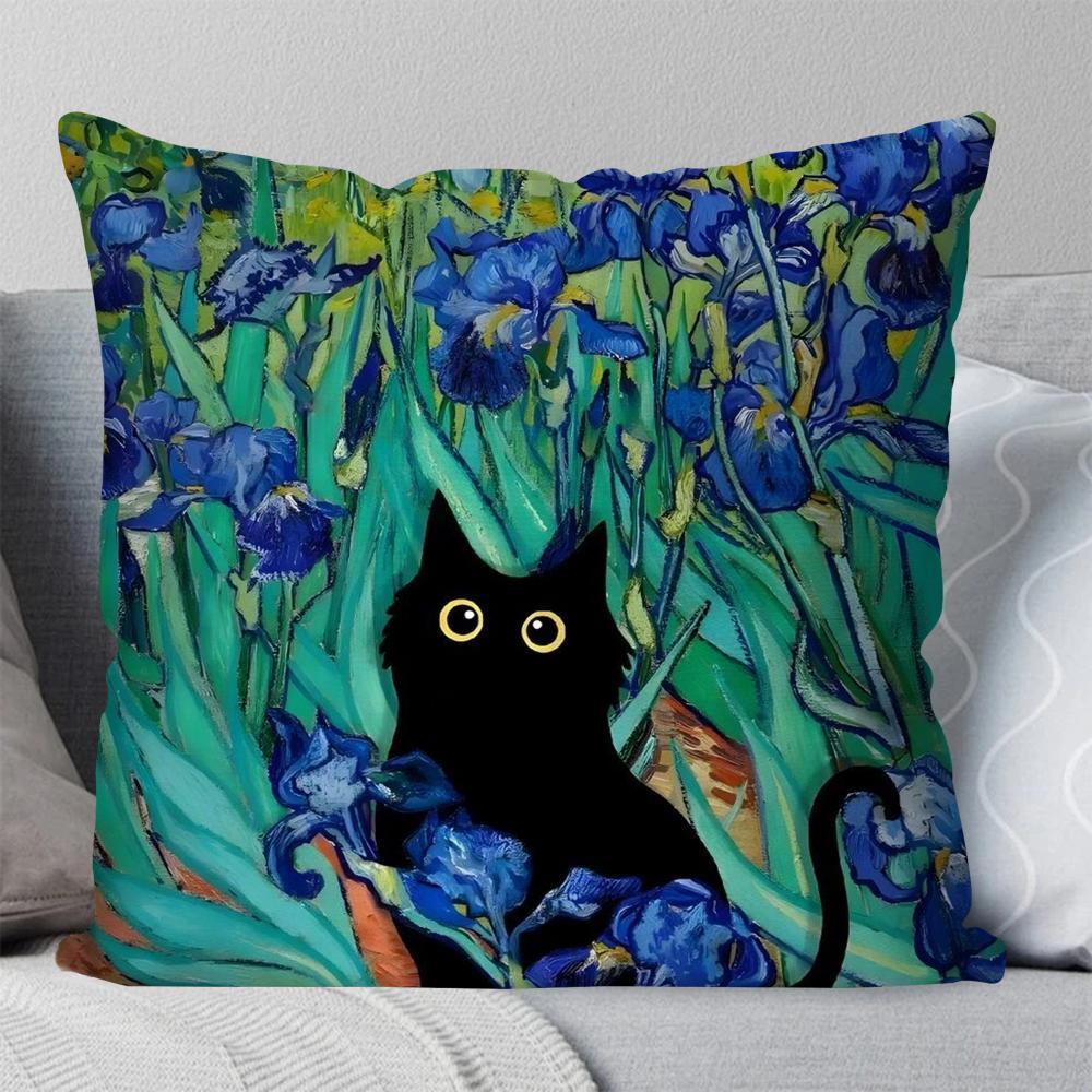 1Pcmatisse Monet Art Black Cat Animation Pillow Case Square Pillow Bedroom Sofaleisurecomfortcarlivingroom Home Decoration 40X40