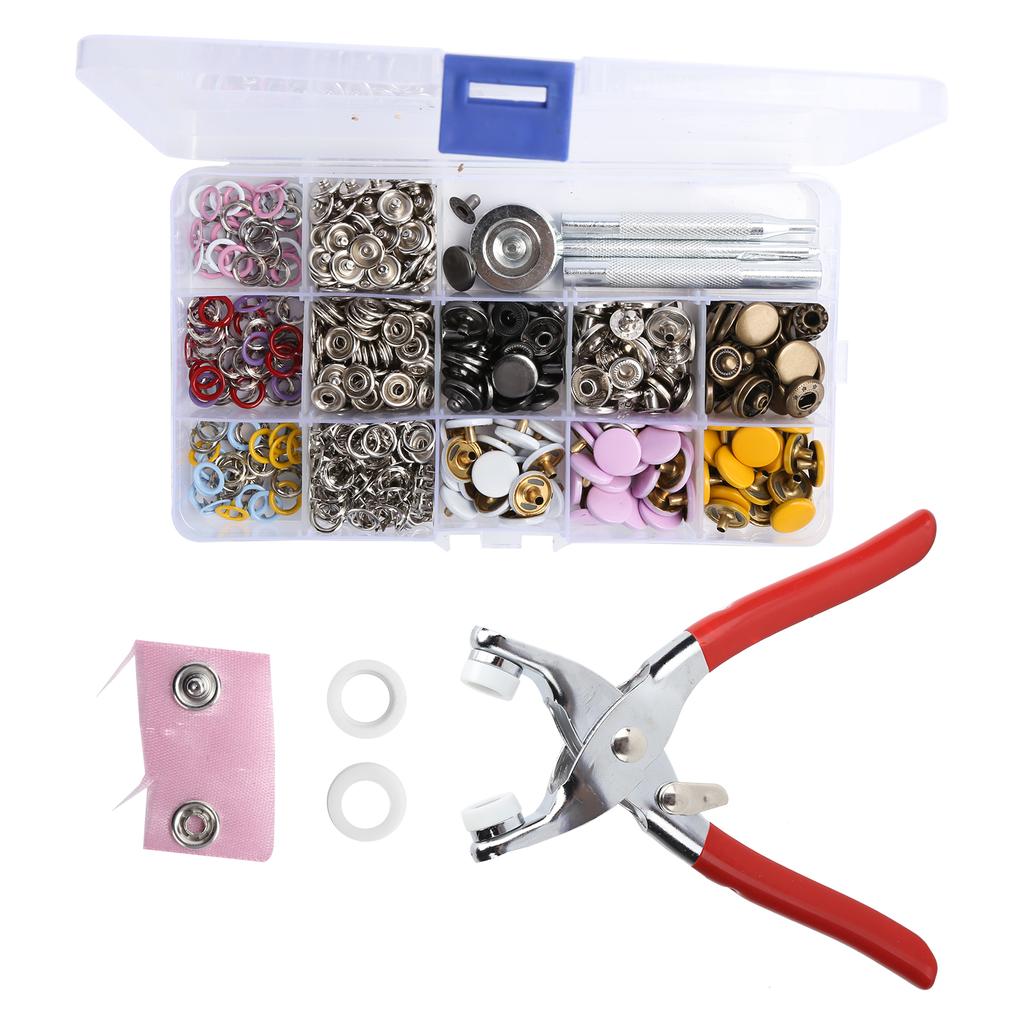 Snap Button Kit Colorful Brass Prong Press Stud Snap Fasteners with Installation Tool Set