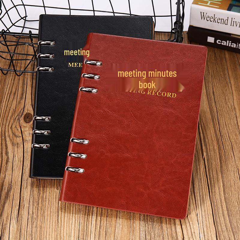 A5 Loose-Leaf Business Meeting Notebook with Thick Leather Cover and Pen Holder
