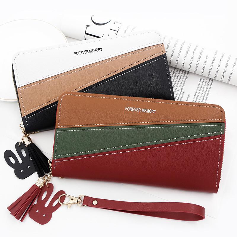 Minimalist Long Wallet For Women With Pu Material And Color Blocking Design For Daily Use