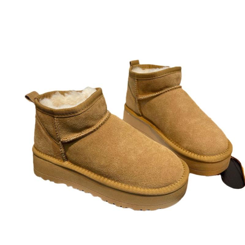 Autumn New Fur Integrated Snow Boots Women's Short Tube Autumn and Winter New Warm Short Boots Genuine Leather