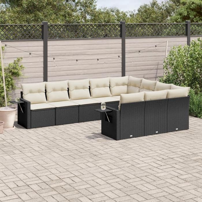 VidaXL Garden Lounge Set with Cushions 10 Pcs, Patio Sofas, Patio Furniture Set, Outdoor Furniture, Black 3253023