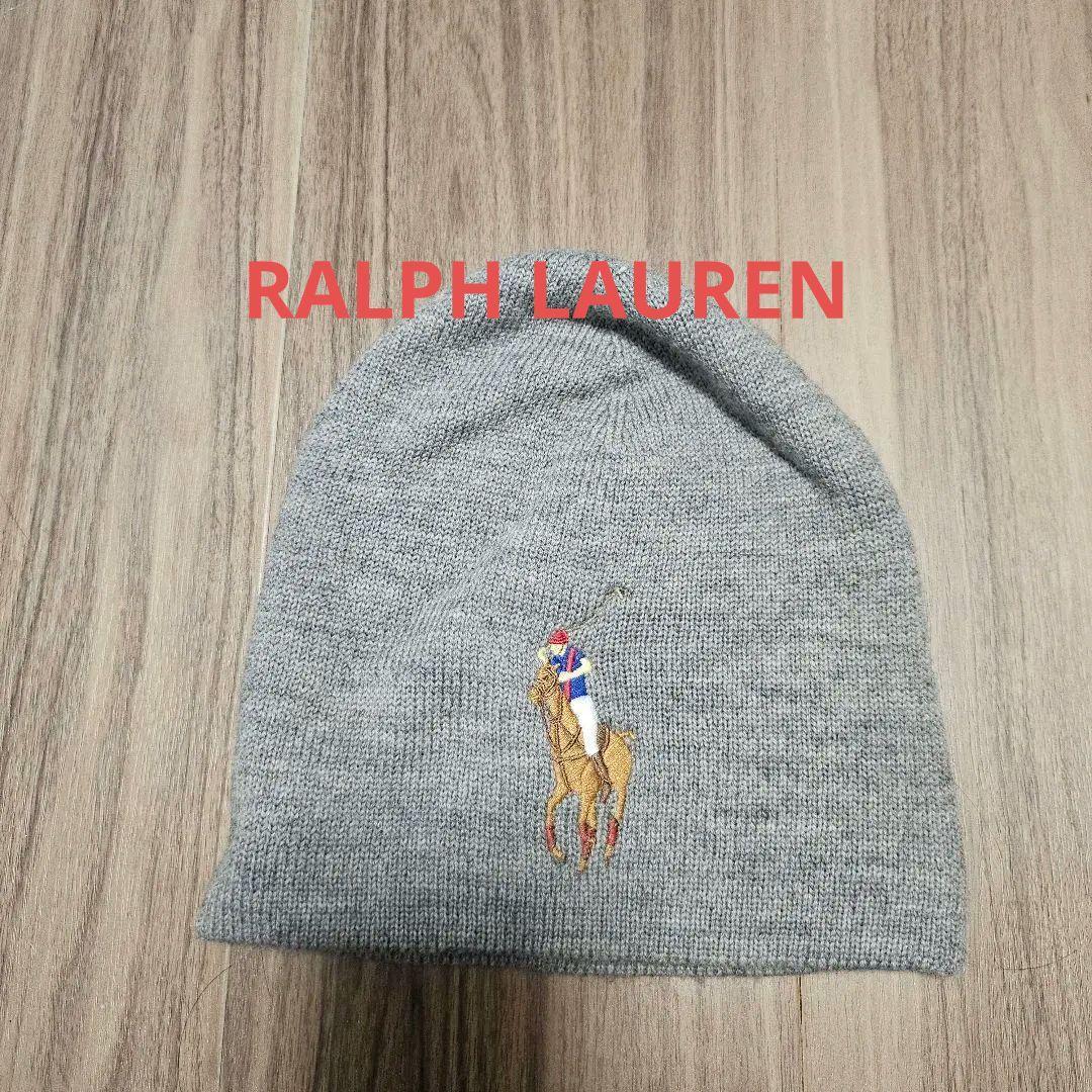 Used Polo Ralph Lauren Knit Hat Beanie Gray Big Pony