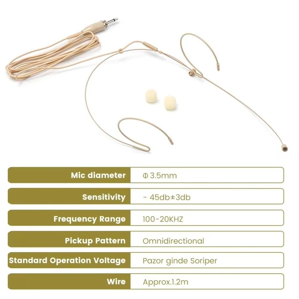 New Beige Headset Mic Wireless 3.5mm 3 Pin Headworn Microphone Double Earhook Amplifier Voice Speaker Microphone Accessories