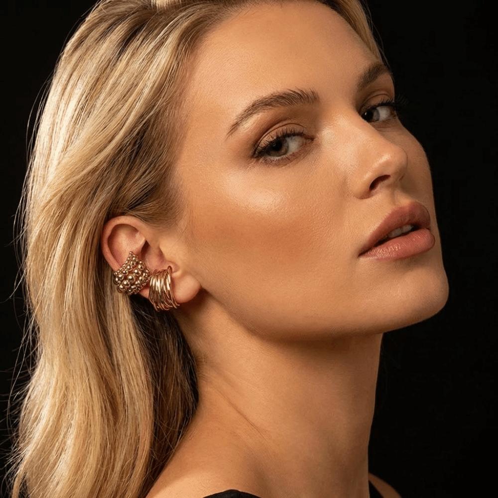 C-Shaped Ear Cuff Elegant Exaggerated Ear Clips Unique Wide Clip-On Earrings Women