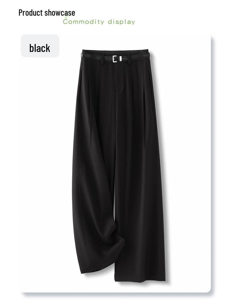 Women's Grey Wide-Leg Suit Pants for Spring 2025 - Casual, Draped, Loose-Fit, Slimming, Straight-Leg Style for Spring and Autumn.