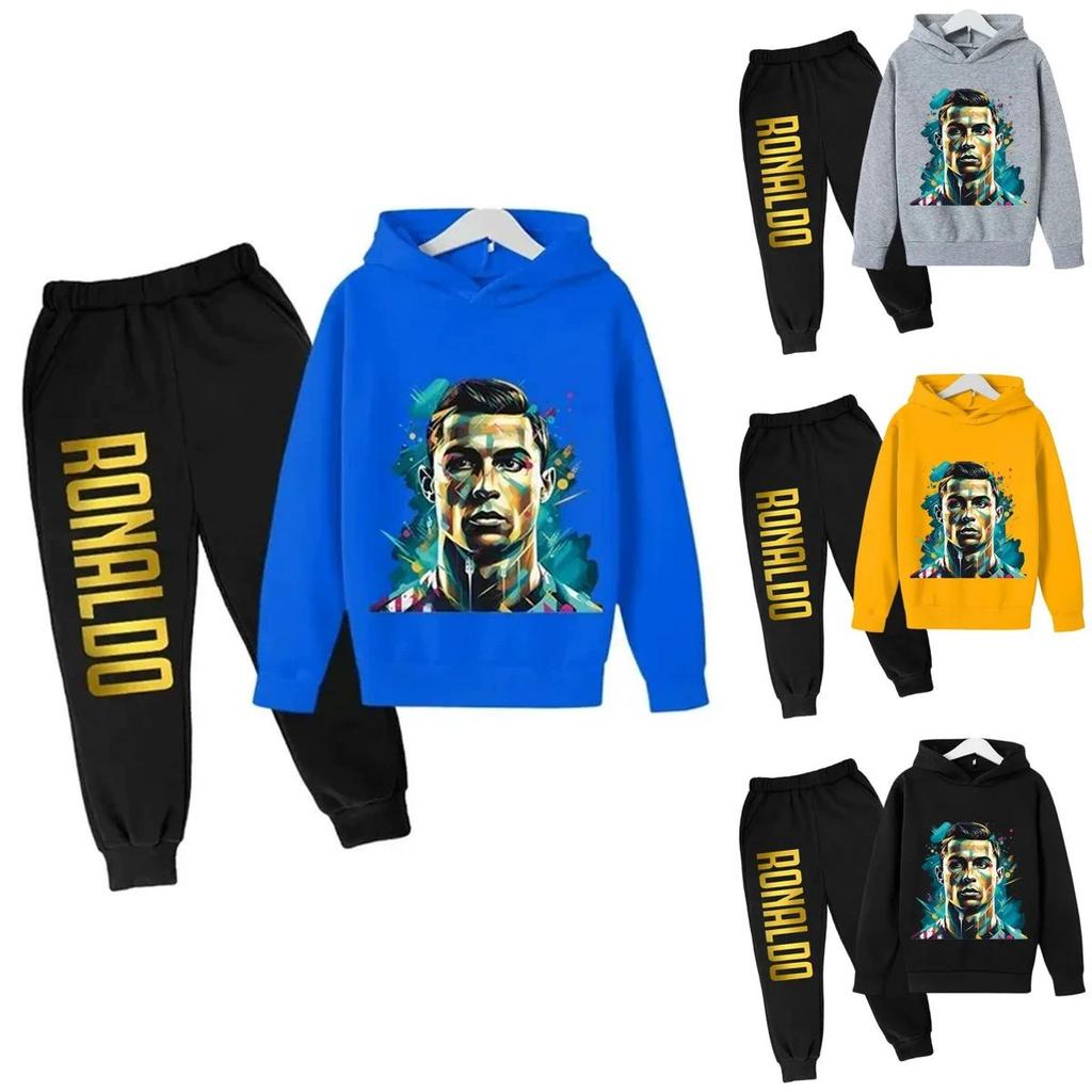 Ronaldo Cr7 Print Childrens Hoodie And Pants Set For Winter Kids Casual Wear