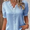 Dámské ležérní halenky s krátkým rukávem a výstřihem do V, košile, jednobarevný potisk, módní jaro léto