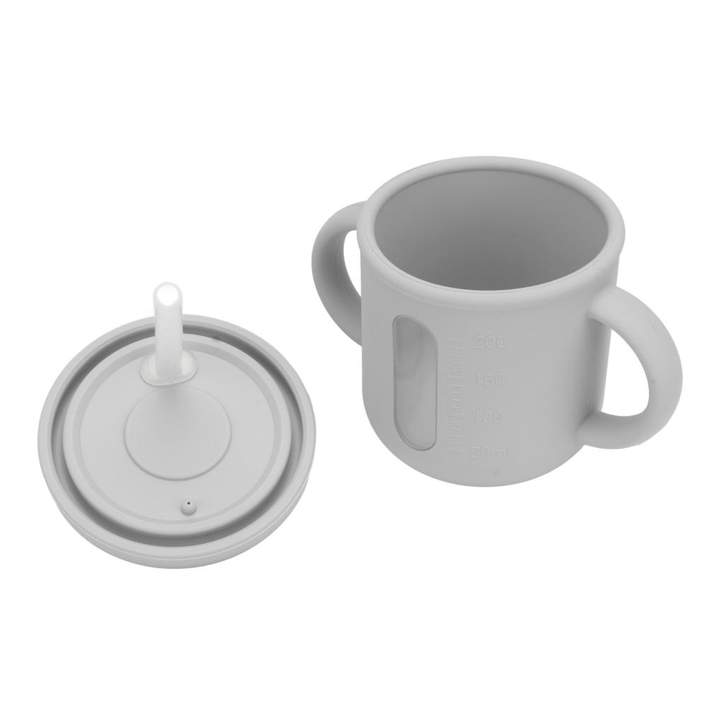 Silicone Sippy Cups Double Handles Lightweight Toddler Training Cup with Tight Leakproof Cover for Home Travelling Grey