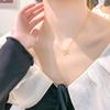 Korean Japanese Style Rhinestone Heart Double Ring Titanium Steel Clavicle Necklace For Women