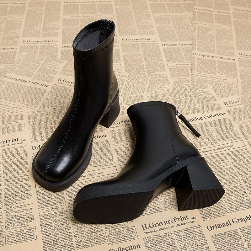 Soft leather high-heeled waterproof table Martin boots for children, autumn and winter 2025 new thick-heeled small ankle boots, short boots for women