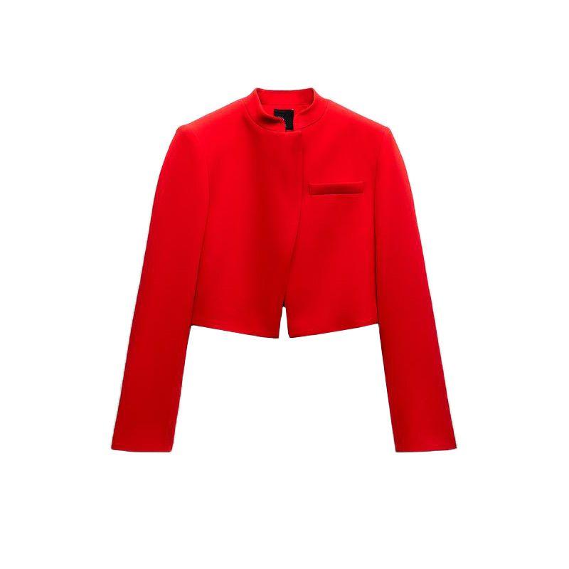 

Spring New Arrival Fashion Style Fashion All-Matching Red Stand-up Collar Silm Short Suit Outwear 2010768 Red L