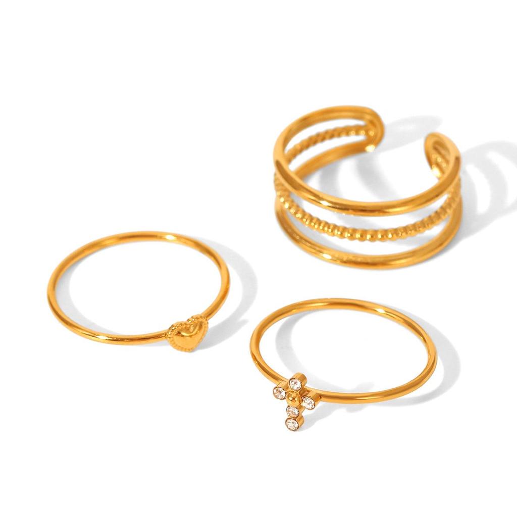 Europese & Amerikaanse 18k Goud Verguld Roestvrij Staal Diamant Ring Set - Lichte Luxe Dames Sieraden