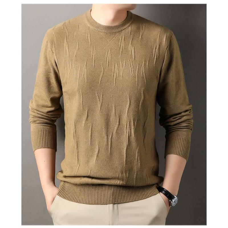 Autumn and Winter Thin Woolen Sweater Men's Round Neck Long Sleeved T-shirt  Casual Knitted Sweater Base Sweater Trendy Top