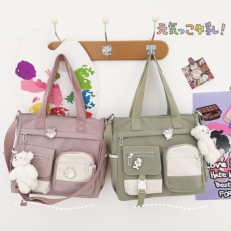 Ulzzng college style antique sense of art and art versatile girl student contrasting color large capacity shoulder bag