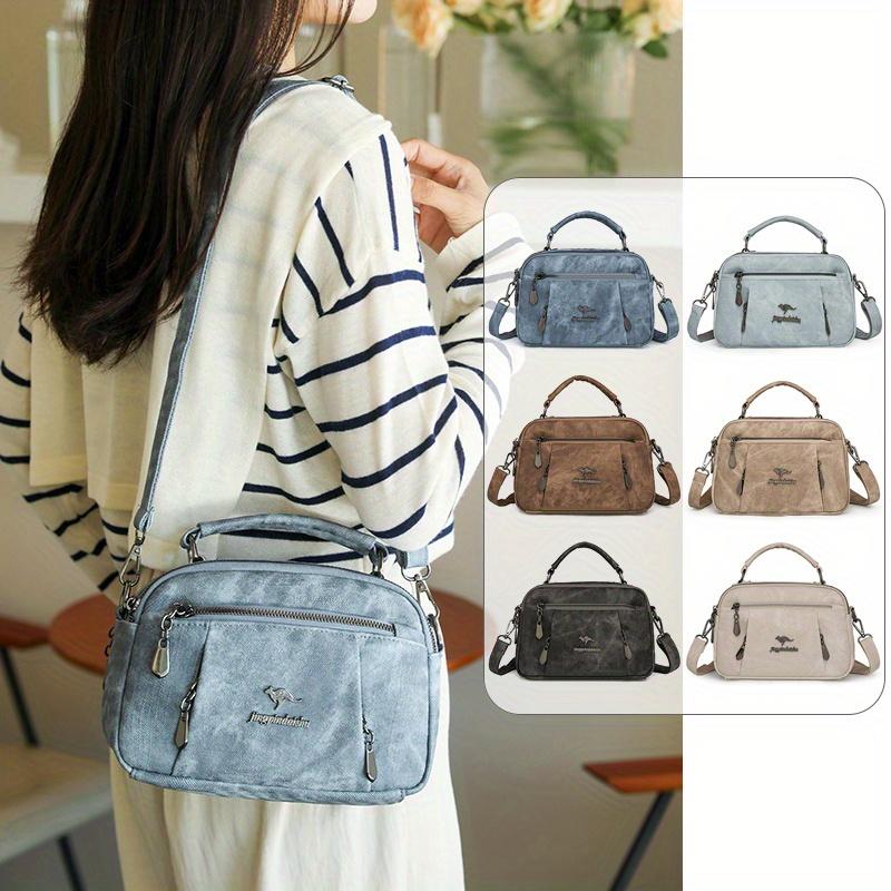 Damen Vintage Umhängetasche Crossbody Geldbörse mit Doppel-Reißverschlussfächern Damen Canvas Crossbody Tasche Mehrfache Reißverschlusstaschen Handtasche