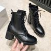 Autumn and winter new high heels fashion Martin boots waterproof platform thick heel short boots lace-up boots