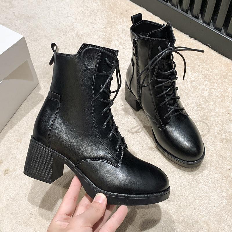 Autumn and winter new high heels fashion Martin boots waterproof platform thick heel short boots lace-up boots
