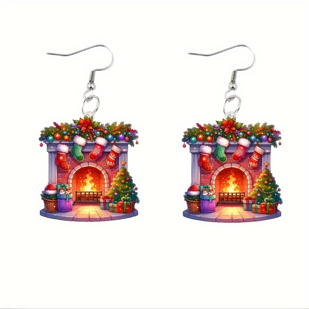 Chic Acrylic Christmas Fireplace Earrings - Perfect Holiday Party Gift