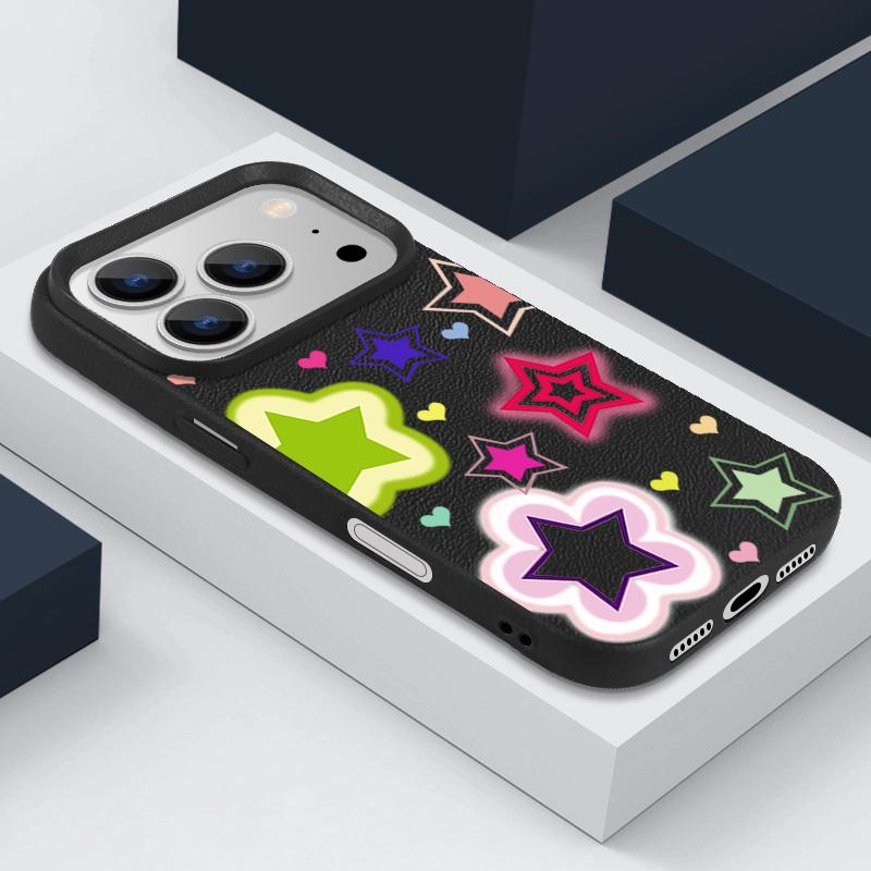 For iPhone 17 Pro Max Case Luxury Blended Colorful Stars Pattern Leather Texture Silicone Cover For iPhone 16 Pro Max 15 14 13 12 11 16E Air