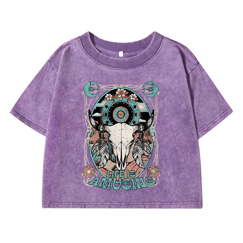 Life Is Amusing Printing Female Washed Short T Shirts Breathable T-Shirt Street Summer Clothes Fashion Distress Tshirts