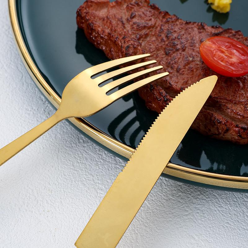 24 Pcs Stainless Steel Cutlery Dark Green Handle Knife Fork Spoon Set Cutlery Set Travel Cutlery Set Flatware Set