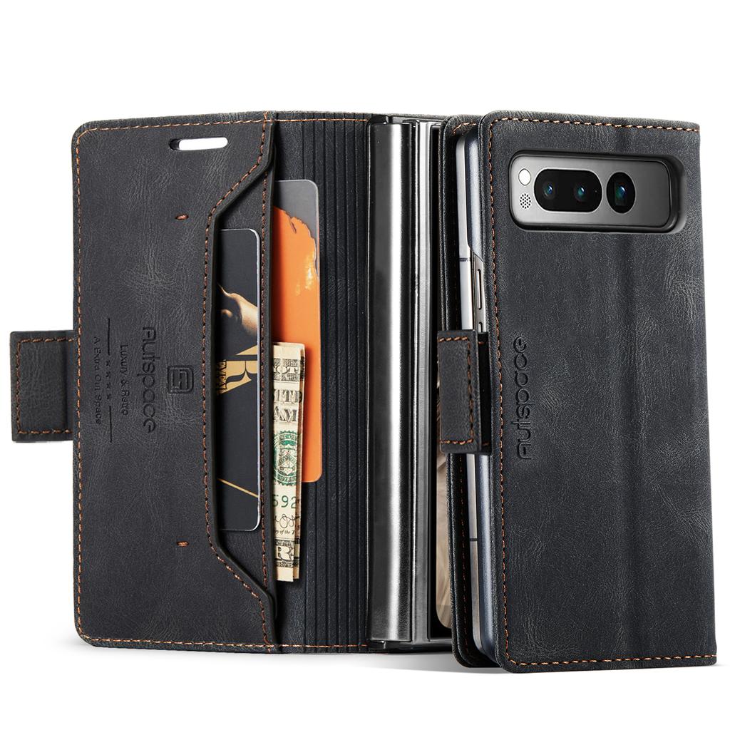 For Google Pixel Fold Wallet Case AUTSPACE A01 Leather Stand Cover with RFID Blocking Card Holder